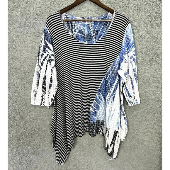 Vtg 90s  tunic top womens 3X geometric artsy lagenlook asymmetrical hem fairy‎ - Picture 1 of 6